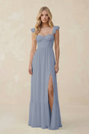 Sweetheart Ruffled Sleeve A - Line Chiffon Bridesmaid Dress in Twilight - KissProm Bridesmaid Dresses