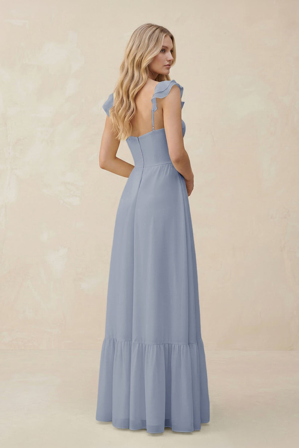 Sweetheart Ruffled Sleeve A - Line Chiffon Bridesmaid Dress in Twilight - KissProm Bridesmaid Dresses