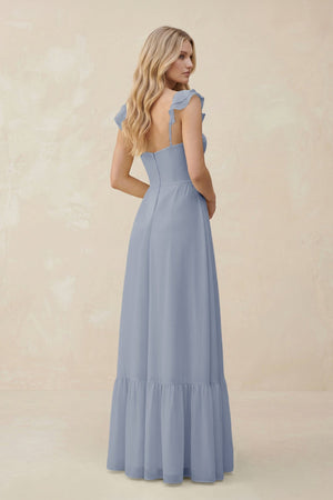 Sweetheart Ruffled Sleeve A - Line Chiffon Bridesmaid Dress in Twilight - KissProm Bridesmaid Dresses