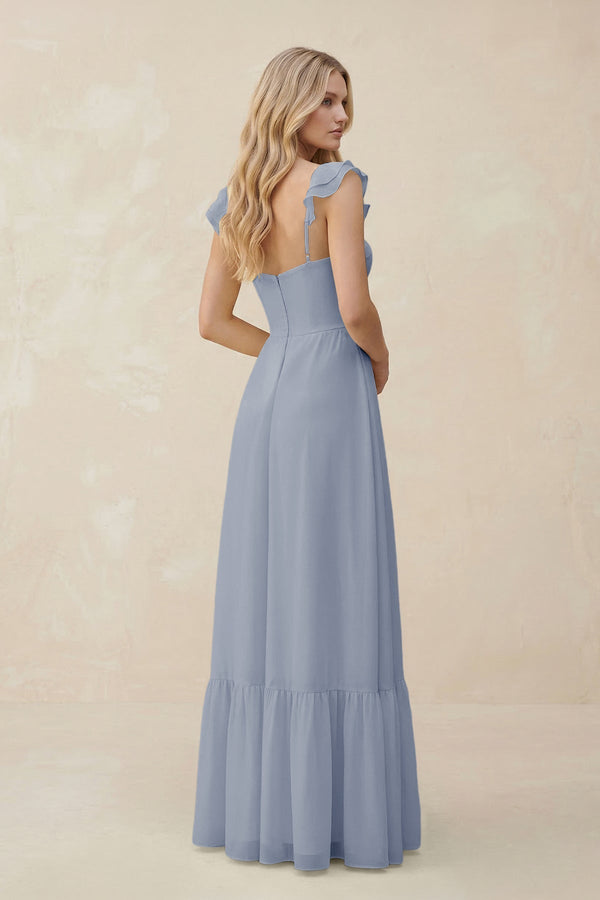 Sweetheart Ruffled Sleeve A - Line Chiffon Bridesmaid Dress in Twilight - KissProm Bridesmaid Dresses