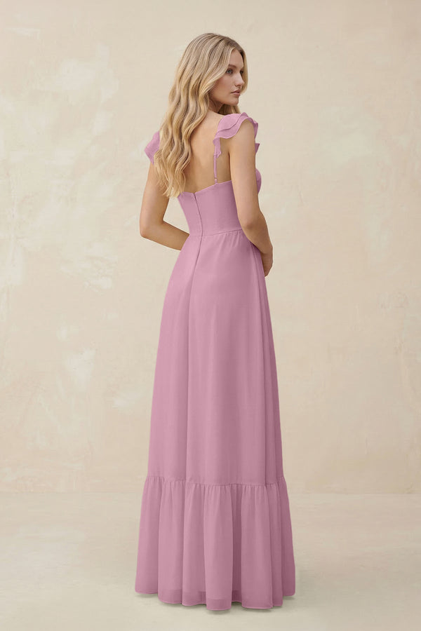 Sweetheart Ruffled Sleeve A - Line Chiffon Bridesmaid Dress in Vintage Mauve - KissProm Bridesmaid Dresses