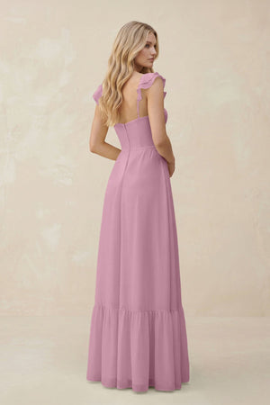Sweetheart Ruffled Sleeve A - Line Chiffon Bridesmaid Dress in Vintage Mauve - KissProm Bridesmaid Dresses