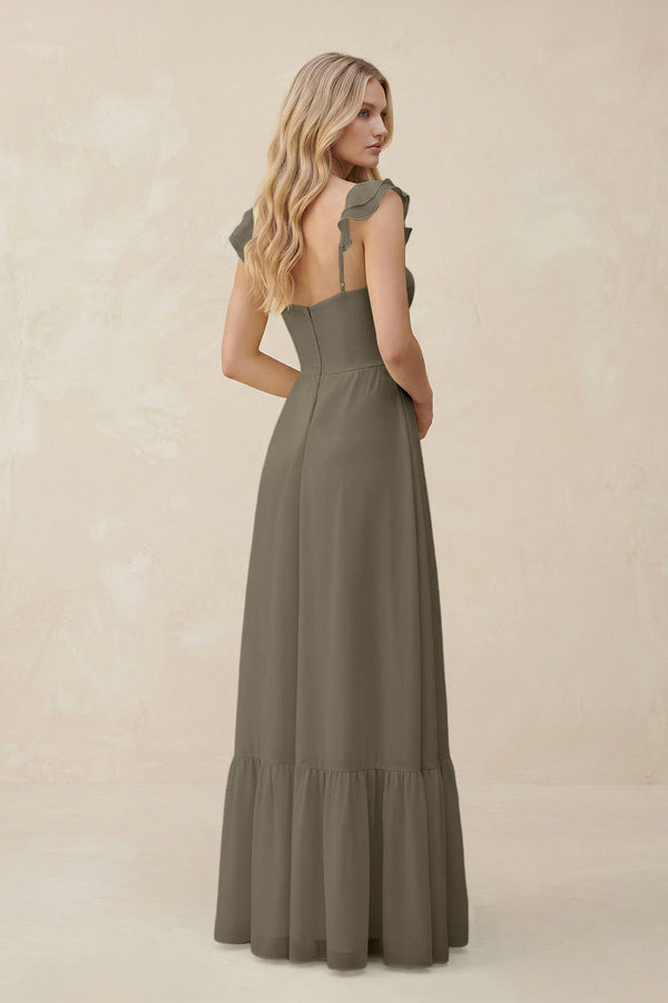 Sweetheart Ruffled Sleeve A - Line Chiffon Bridesmaid Dress in Willow Green - KissProm Bridesmaid Dresses