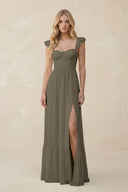Sweetheart Ruffled Sleeve A - Line Chiffon Bridesmaid Dress in Willow Green - KissProm Bridesmaid Dresses