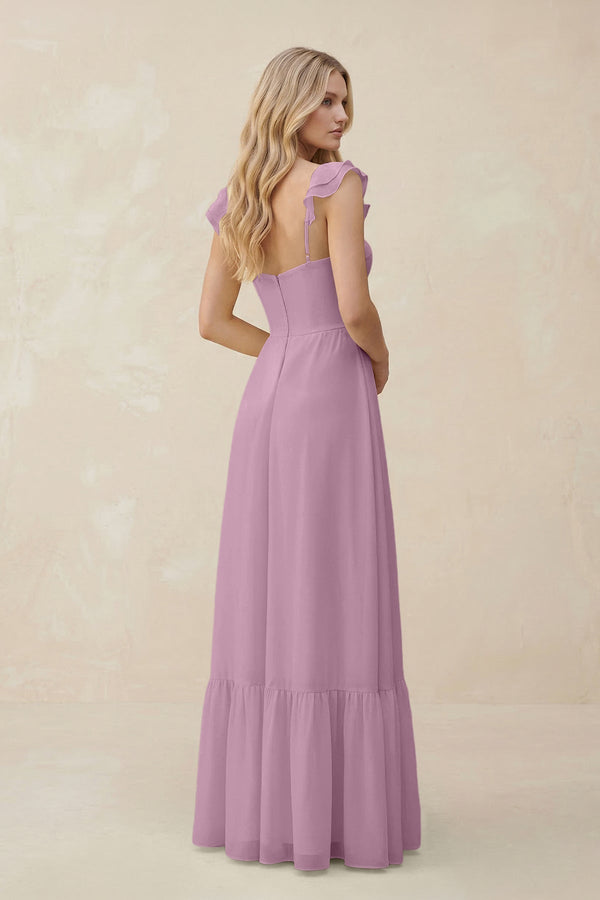 Sweetheart Ruffled Sleeve A - Line Chiffon Bridesmaid Dress in Wisteria - KissProm Bridesmaid Dresses