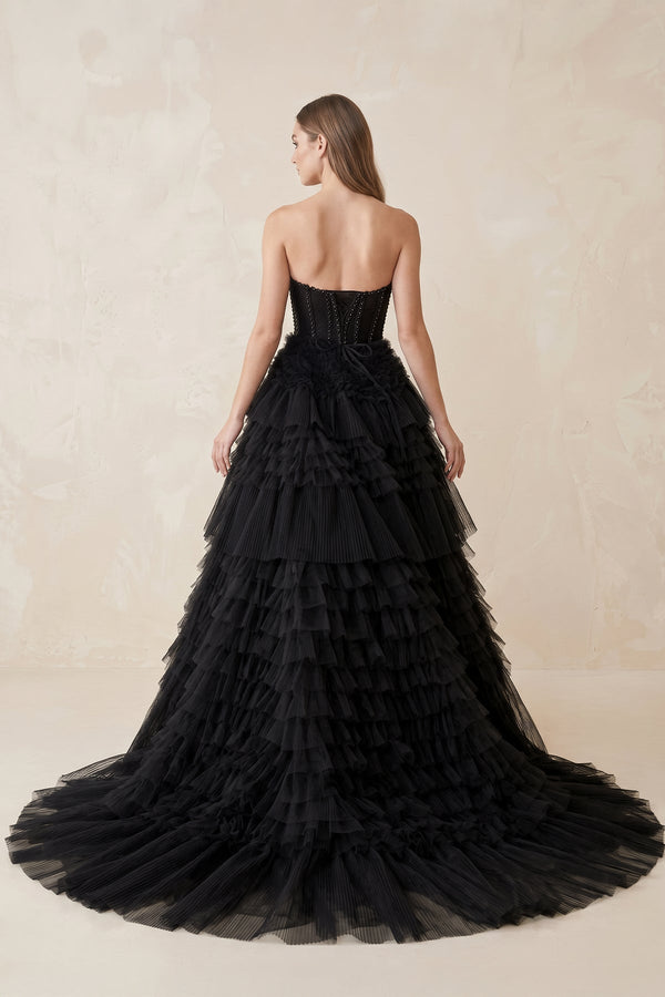Sweetheart Ruffled Tulle Wedding Dress With Beading in Black - KissProm Wedding Dresses