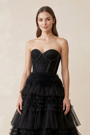 Sweetheart Ruffled Tulle Wedding Dress With Beading in Black - KissProm Wedding Dresses