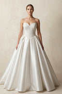 Sweetheart Satin Ball Gown Corset Wedding Dress in White - KissProm Wedding Dresses