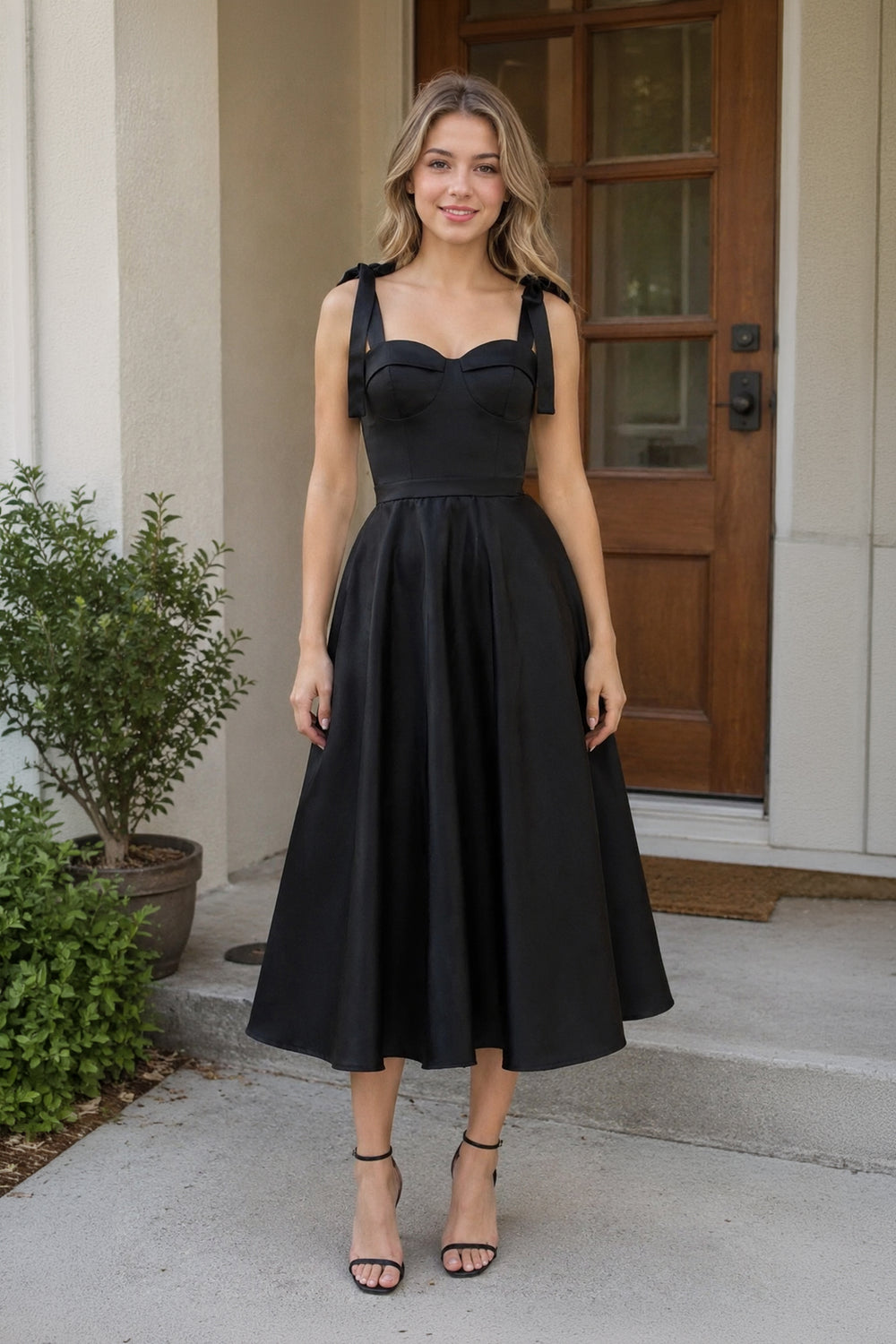 A line Sweetheart Satin Tea Length Homecoming Dress - KissProm