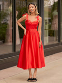 Charlotte |A line Sweetheart Satin Tea Length Homecoming Dress