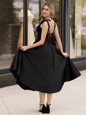 Charlotte |A line Sweetheart Satin Tea Length Homecoming Dress