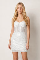 White Sheath Sweetheart Sequins Mini Party Dresses - KissProm