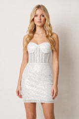 White Sheath Sweetheart Sequins Mini Party Dresses - KissProm