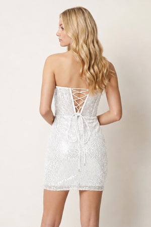 White Sheath Sweetheart Sequins Mini Party Dresses - KissProm