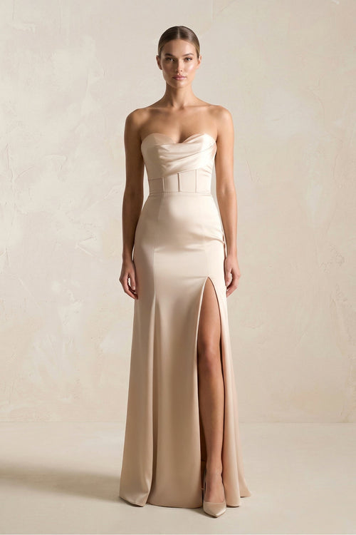 Sweetheart Sheath Corset Bridesmaid Dress in Champagne - KissProm Bridesmaid Dresses