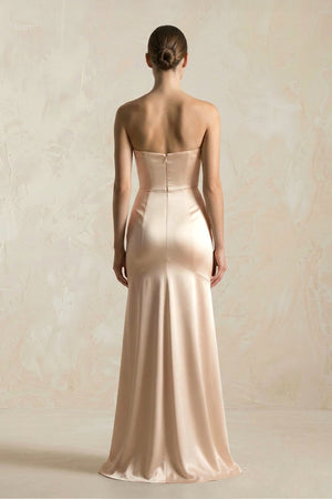 Sweetheart Sheath Corset Bridesmaid Dress in Champagne - KissProm Bridesmaid Dresses