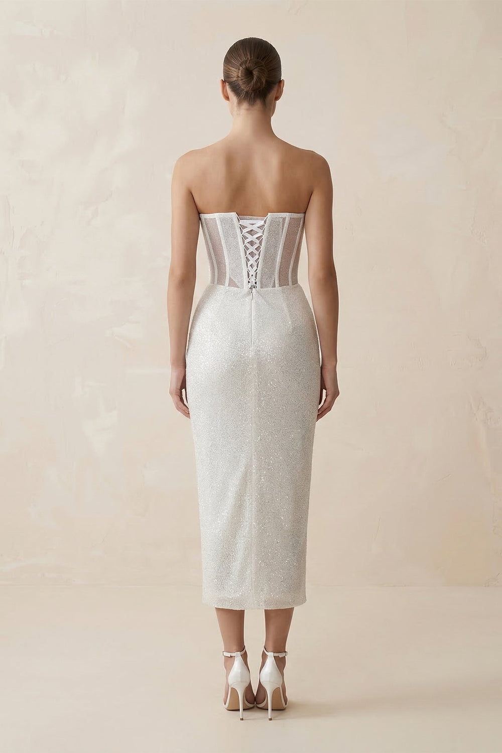 Sweetheart Sheath Sequined Corset Wedding Dress in White - KissProm Wedding Dresses