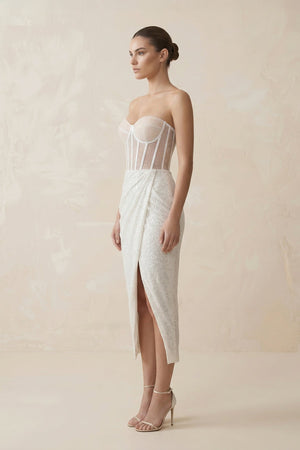 Sweetheart Sheath Sequined Corset Wedding Dress in White - KissProm Wedding Dresses