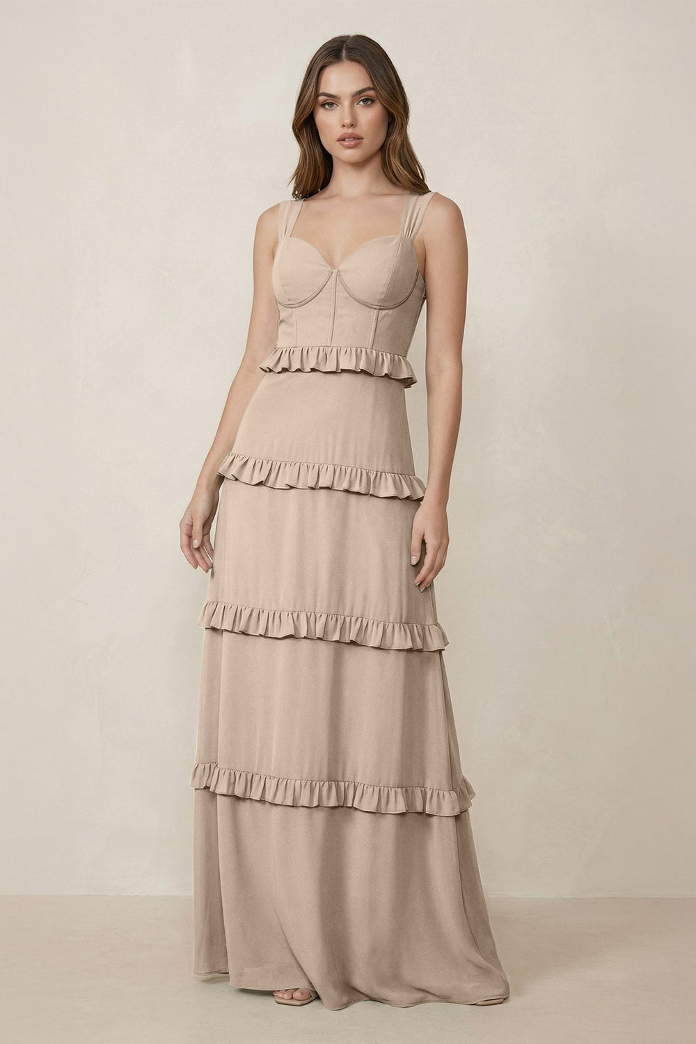 Sweetheart Tiered A - Line Chiffon Bridesmaid Dress in Almond - KissProm Bridesmaid Dresses