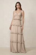 Sweetheart Tiered A - Line Chiffon Bridesmaid Dress in Almond - KissProm Bridesmaid Dresses