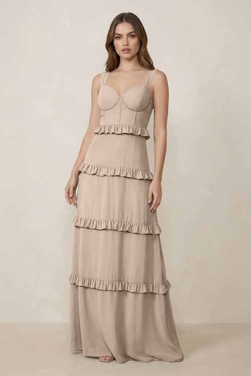 Sweetheart Tiered A - Line Chiffon Bridesmaid Dress in Almond - KissProm Bridesmaid Dresses