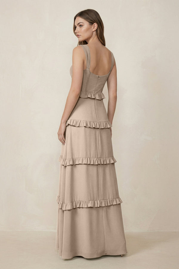 Sweetheart Tiered A - Line Chiffon Bridesmaid Dress in Almond - KissProm Bridesmaid Dresses