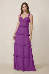 Sweetheart Tiered A - Line Chiffon Bridesmaid Dress in Amethyst - KissProm Bridesmaid Dresses