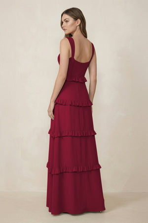 Sweetheart Tiered A - Line Chiffon Bridesmaid Dress in Berry - KissProm Bridesmaid Dresses