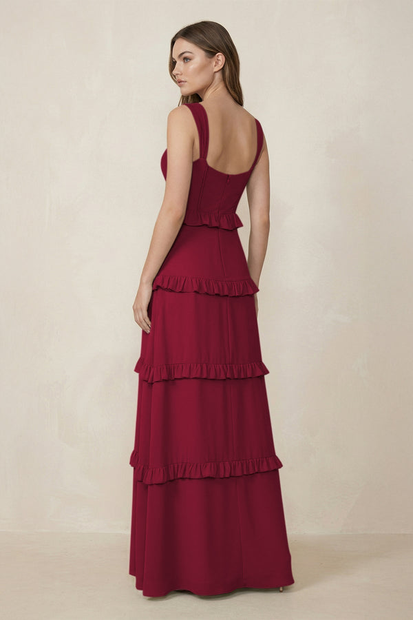 Sweetheart Tiered A - Line Chiffon Bridesmaid Dress in Berry - KissProm Bridesmaid Dresses