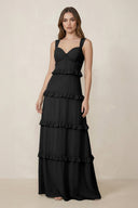 Sweetheart Tiered A - Line Chiffon Bridesmaid Dress in Black - KissProm Bridesmaid Dresses