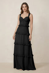 Sweetheart Tiered A - Line Chiffon Bridesmaid Dress in Black - KissProm Bridesmaid Dresses