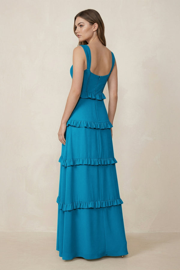 Sweetheart Tiered A - Line Chiffon Bridesmaid Dress in Blue Jay - KissProm Bridesmaid Dresses