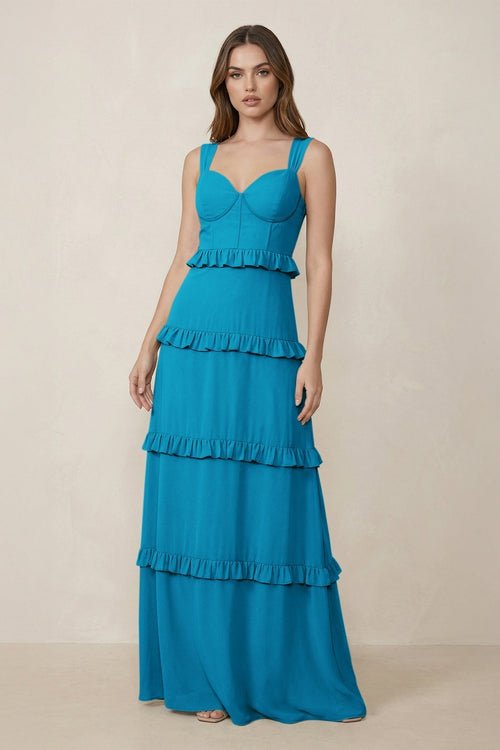 Sweetheart Tiered A - Line Chiffon Bridesmaid Dress in Blue Jay - KissProm Bridesmaid Dresses