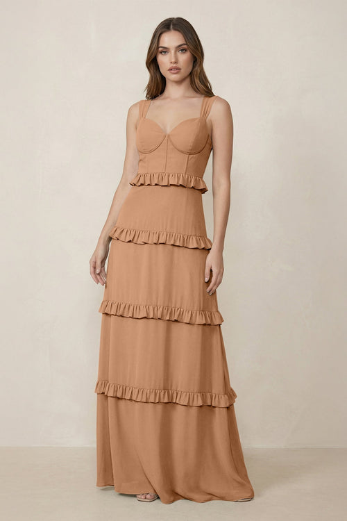 Sweetheart Tiered A - Line Chiffon Bridesmaid Dress in Bronzer - KissProm Bridesmaid Dresses