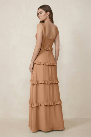 Sweetheart Tiered A - Line Chiffon Bridesmaid Dress in Bronzer - KissProm Bridesmaid Dresses