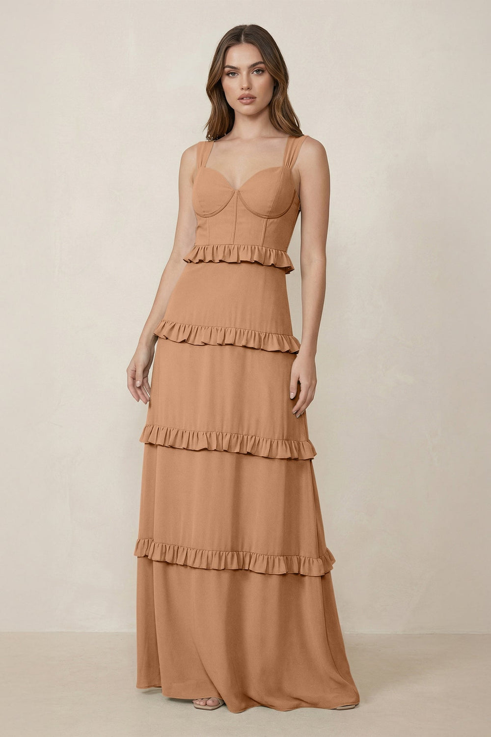 Sweetheart Tiered A - Line Chiffon Bridesmaid Dress in Bronzer - KissProm Bridesmaid Dresses