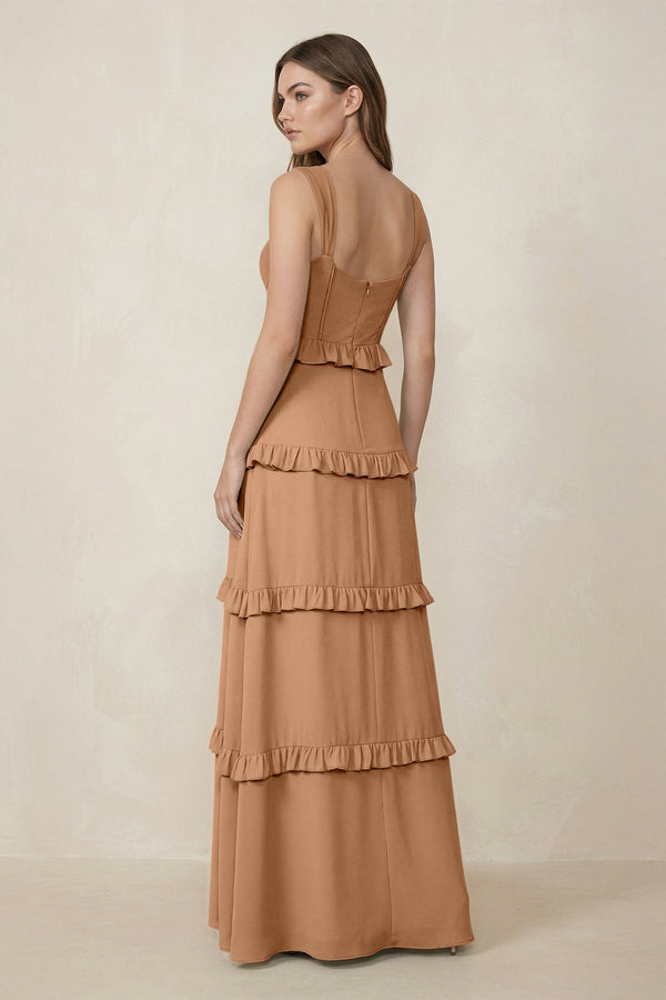 Sweetheart Tiered A - Line Chiffon Bridesmaid Dress in Bronzer - KissProm Bridesmaid Dresses