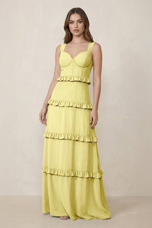 Sweetheart Tiered A - Line Chiffon Bridesmaid Dress in Buttercup - KissProm Bridesmaid Dresses