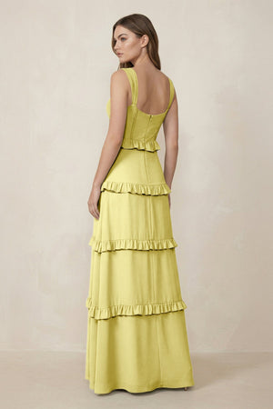 Sweetheart Tiered A - Line Chiffon Bridesmaid Dress in Buttercup - KissProm Bridesmaid Dresses