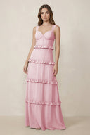Sweetheart Tiered A - Line Chiffon Bridesmaid Dress in Candy Pink - KissProm Bridesmaid Dresses