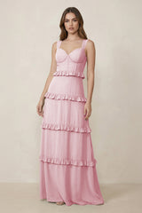 Sweetheart Tiered A - Line Chiffon Bridesmaid Dress in Candy Pink - KissProm Bridesmaid Dresses