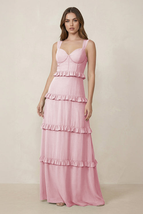 Sweetheart Tiered A - Line Chiffon Bridesmaid Dress in Candy Pink - KissProm Bridesmaid Dresses