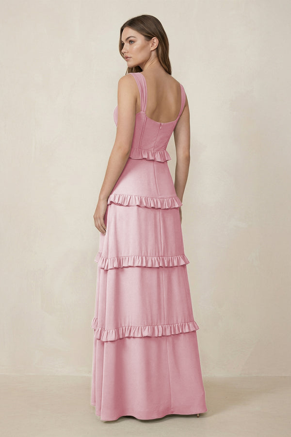 Sweetheart Tiered A - Line Chiffon Bridesmaid Dress in Candy Pink - KissProm Bridesmaid Dresses