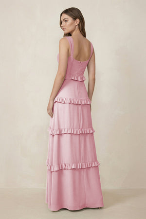 Sweetheart Tiered A - Line Chiffon Bridesmaid Dress in Candy Pink - KissProm Bridesmaid Dresses