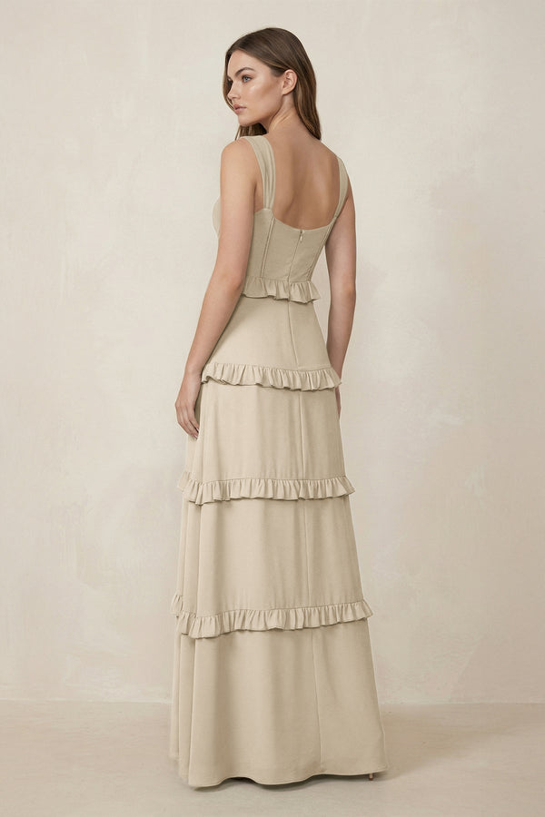 Sweetheart Tiered A - Line Chiffon Bridesmaid Dress in Champagne - KissProm Bridesmaid Dresses