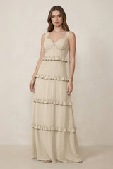 Sweetheart Tiered A - Line Chiffon Bridesmaid Dress in Champagne - KissProm Bridesmaid Dresses