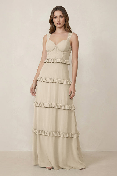 Sweetheart Tiered A - Line Chiffon Bridesmaid Dress in Champagne - KissProm Bridesmaid Dresses