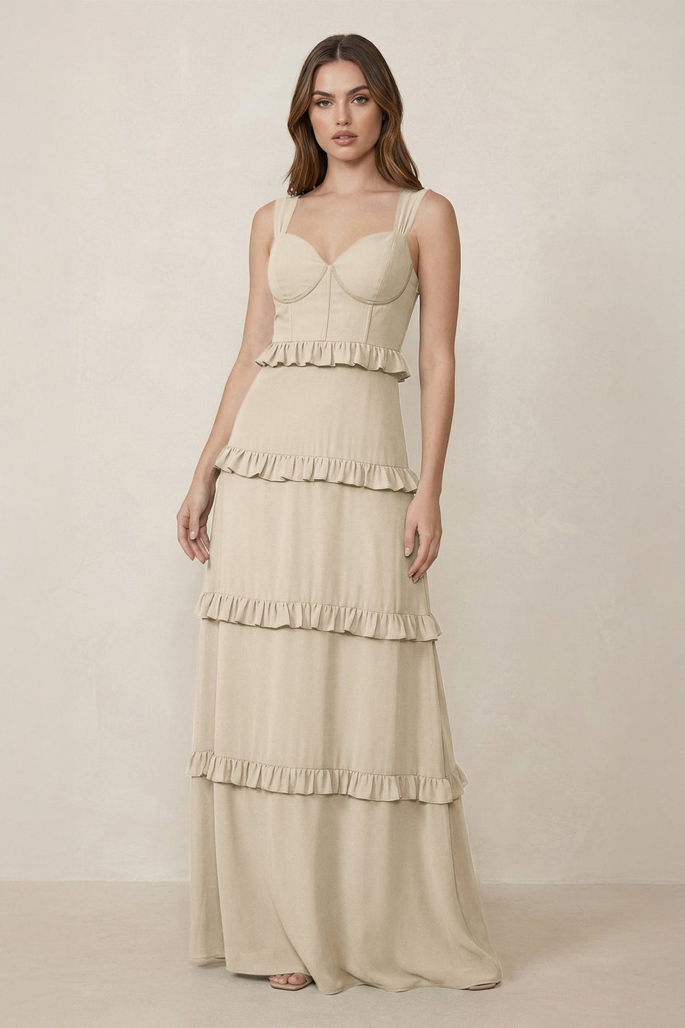 Sweetheart Tiered A - Line Chiffon Bridesmaid Dress in Champagne - KissProm Bridesmaid Dresses