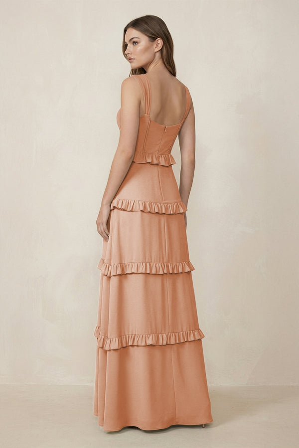 Sweetheart Tiered A - Line Chiffon Bridesmaid Dress in Champagne Rose - KissProm Bridesmaid Dresses