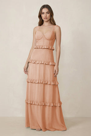 Sweetheart Tiered A - Line Chiffon Bridesmaid Dress in Champagne Rose - KissProm Bridesmaid Dresses